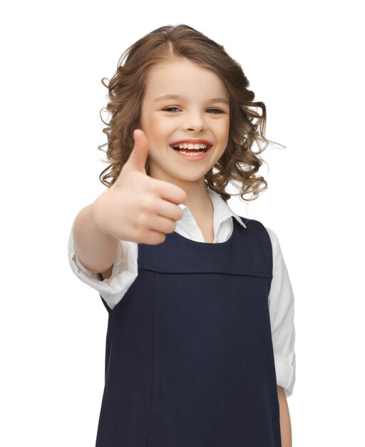 picture of beautiful pre-teen girl showing thumbs up