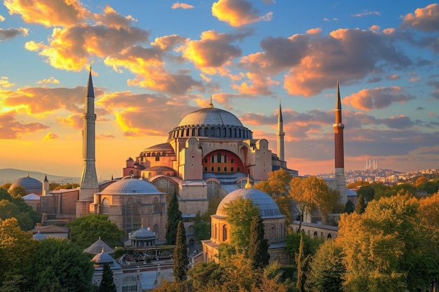 Foto una foto di un bellissimo tramonto in turchia la città storica di istanbul con la maestosa hagia sophia durante l'ora d'oro