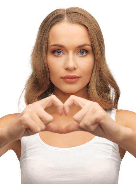 picture of beautiful woman forming heart shape