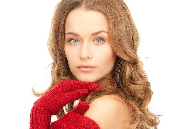 picture of beautiful woman in red mittens