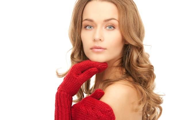 picture of beautiful woman in red mittens