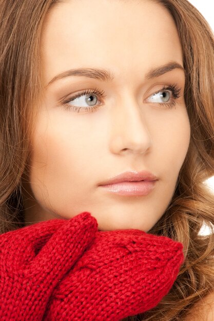 picture of beautiful woman in red mittens