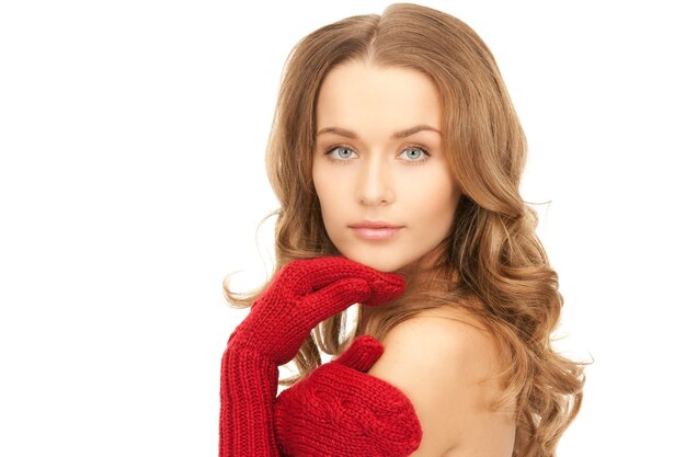 picture of beautiful woman in red mittens