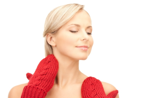 picture of beautiful woman in red mittens