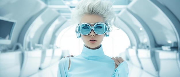 Photo picture of beautiful woman with futuristic glasses