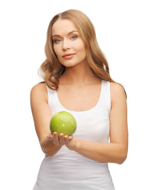 picture of beautiful woman with green apple