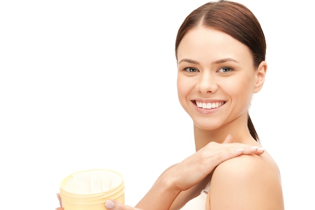 picture of beautiful woman with moisturizing creme