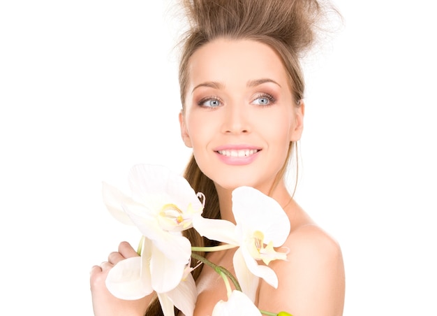 picture of beautiful woman with white flower