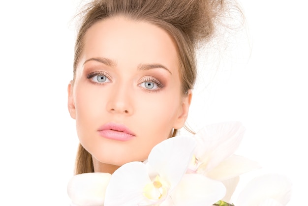 picture of beautiful woman with white flower