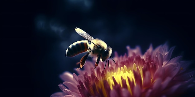 Изображение пчелы, опыляющей цветок