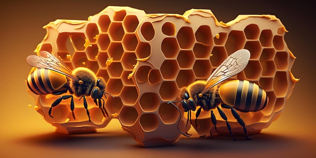 Picture of bees on honey cells