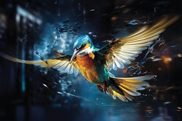 A picture of a bird with a blue and yellow body and the words