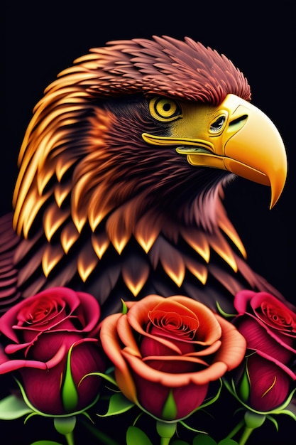 A picture of a bird with roses on it