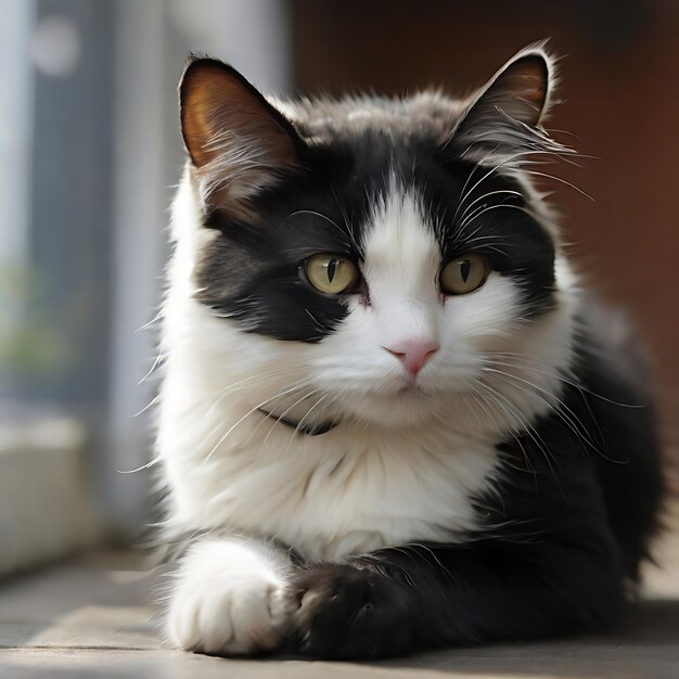 a picture of a black and white cat AI