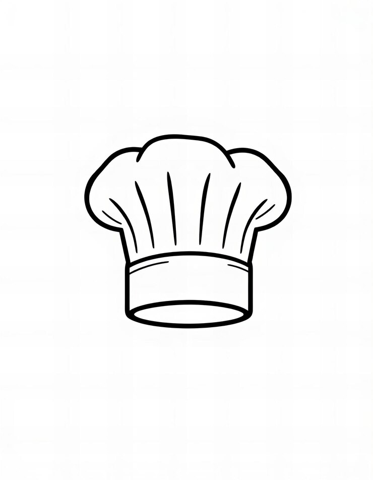 Photo picture black and white logo of chefs hat simple line art style bold outline no background detai