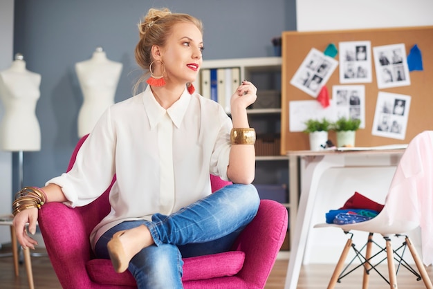 Picture of blond woman hair having a rest