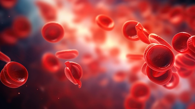 a picture of blood cells with a red vein