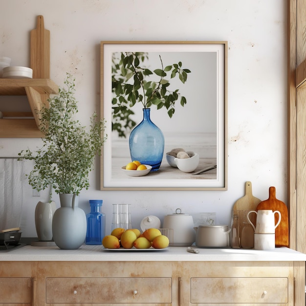 A picture of a blue vase with a plant in it