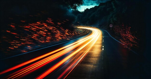 昧な道路と動くライトの写真