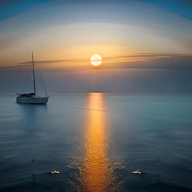 Premium Photo | A picture of a boat with the sun setting behind it.