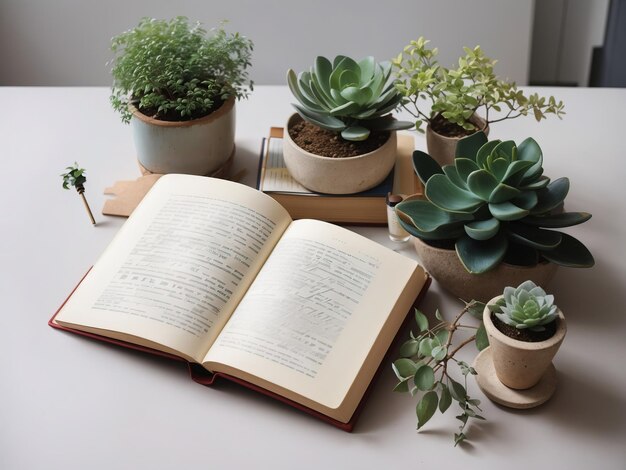 Foto l'immagine del libro contiene diversi fiori nei loro vasi