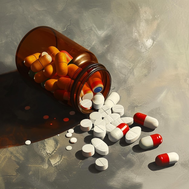 a picture of a bottle of pills and capsules