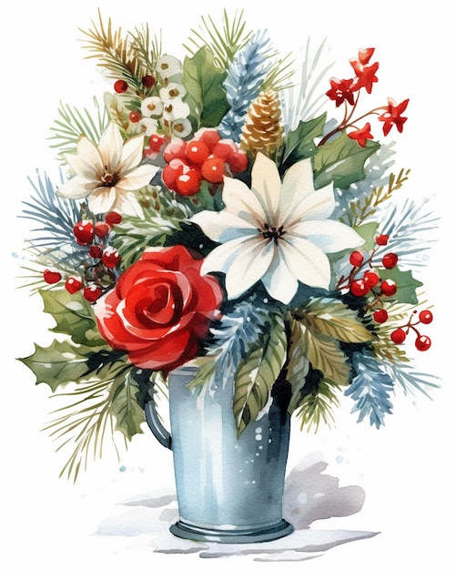 a picture of a bouquet of flowers and berries.