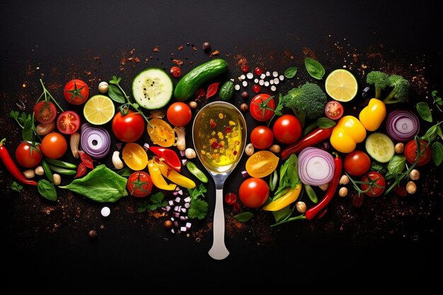 a picture of a bowl of vegetables and a spoon with a spoon