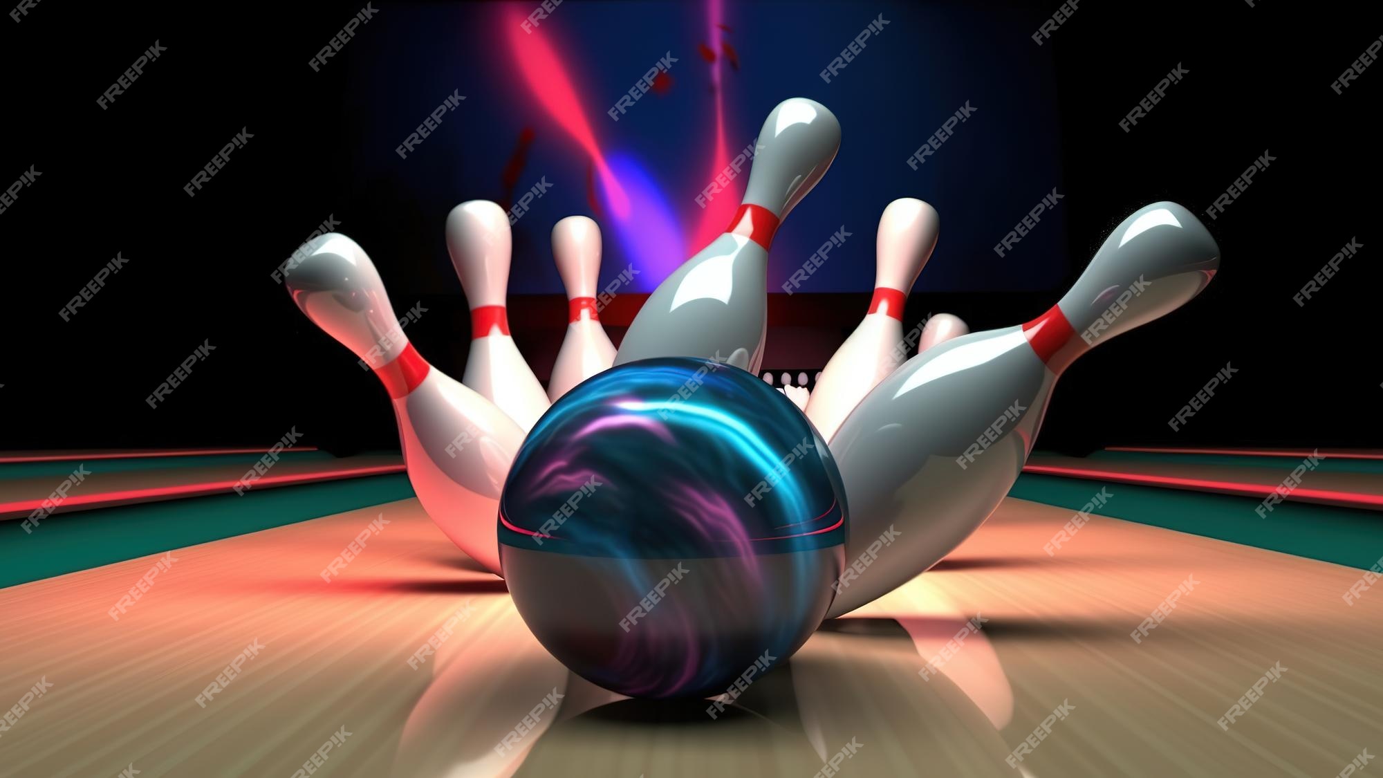 Premium Photo | Picture of bowling ball hitting pins scoring a strike ...