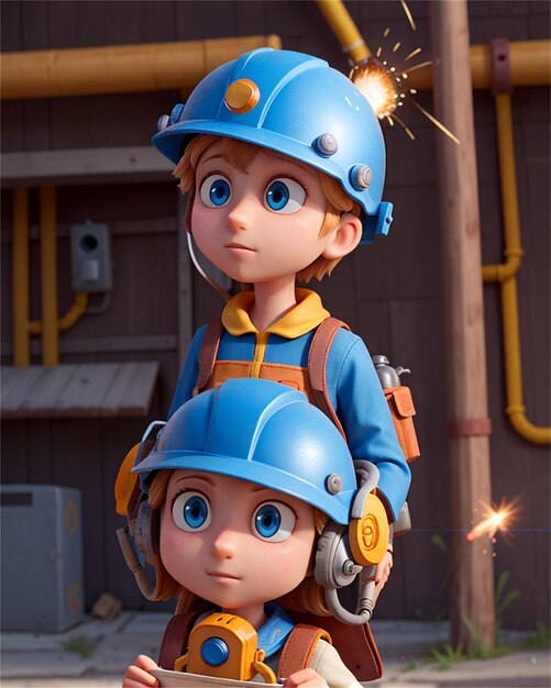 a picture of a boy and a girl with blue helmets.