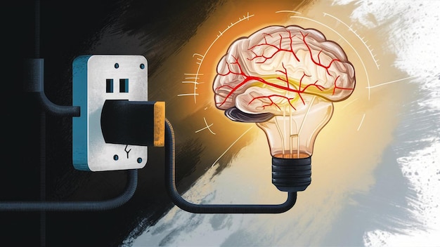 Photo a picture of a brain being held by a light switch