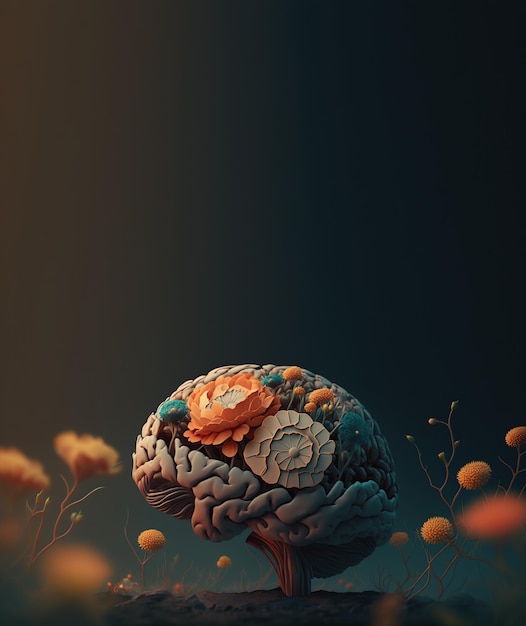 A picture of a brain with a flower on it