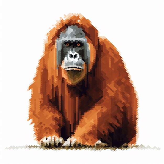 A picture of a brown orangutan with a white background.