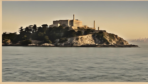 a picture of a building on a cliff overlooking the ocean