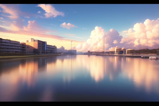 青い空と雲を背景にした建物の写真。