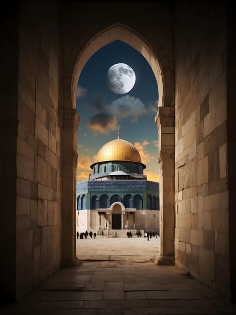 Foto immagine di un edificio con il cielo lunare, la moschea di al-aqsa, in palestina