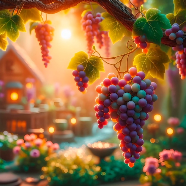 Photo a picture of a bunch of grapes hanging from a tree