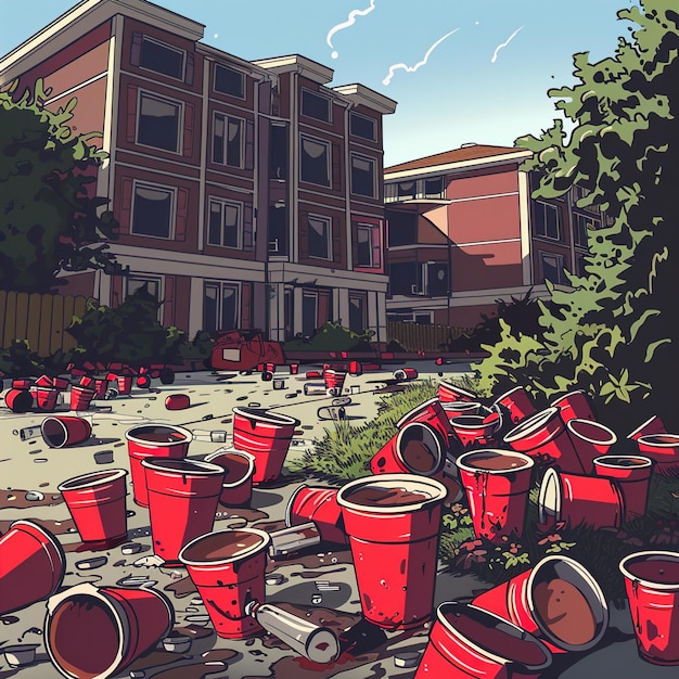 a picture of a bunch of red buckets that have been drawn on