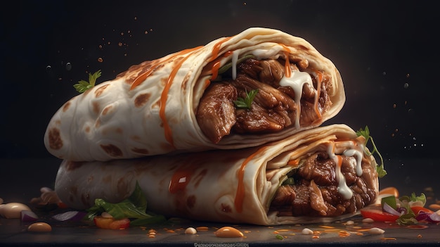 A picture of a burrito with a picture of a beef burrito on it