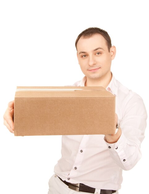 picture of businessman with parcel over white