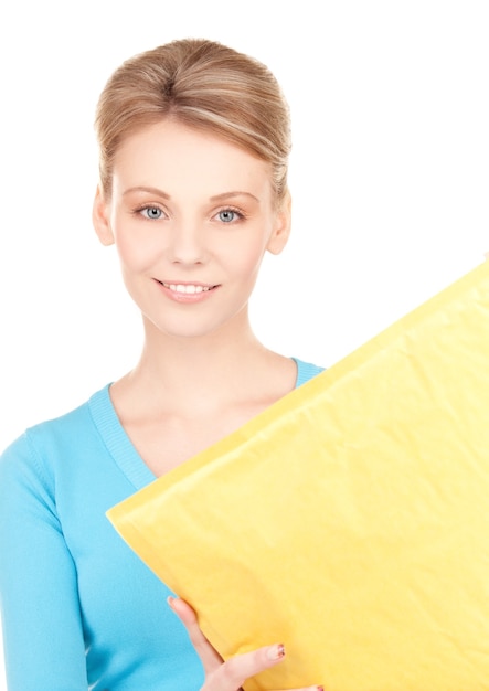 picture of businesswoman with parcel over white