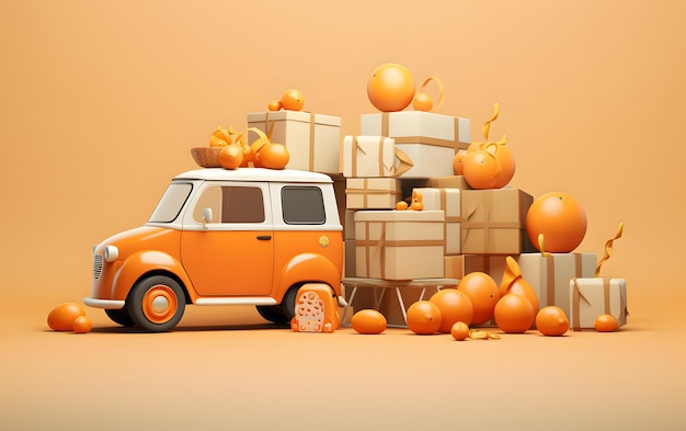 Photo a picture of a car with pumpkins on the top and a box of cardboard boxes on the top