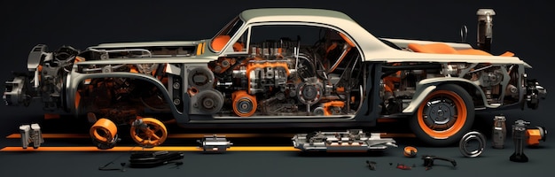 A picture of a car with various parts