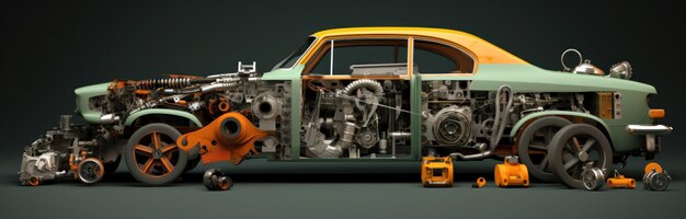 A picture of a car with various parts