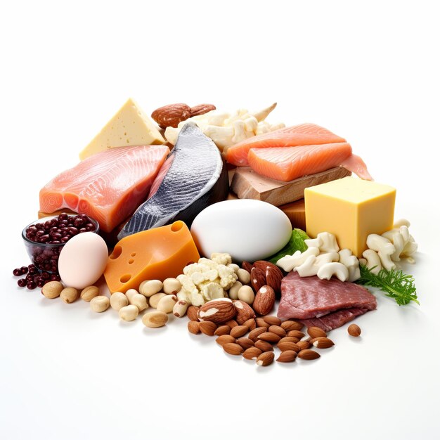 a picture of carbohydrates protein fat and energy food on white background