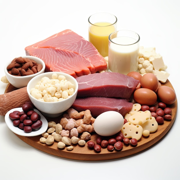 Photo a picture of carbohydrates protein fat and energy food on white background