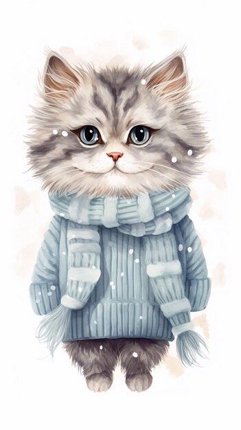 picture of a cat in a sweater and a scarf