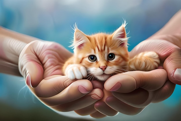 Картина кошки, которая находится в руках человека.