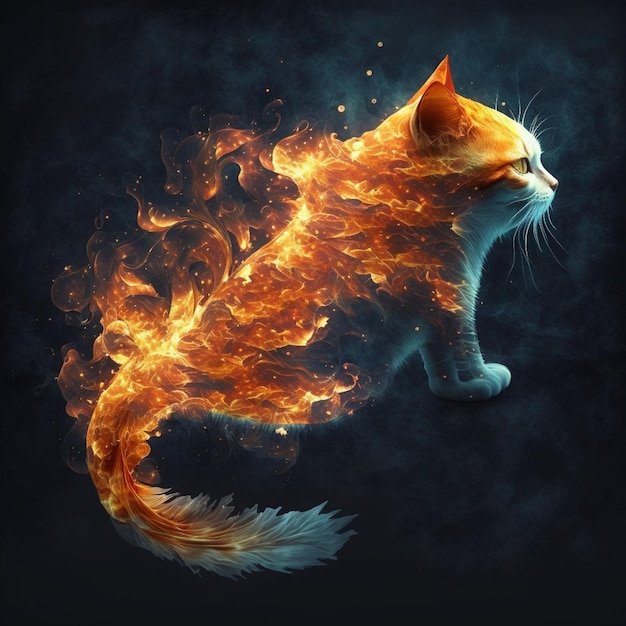 A picture of a cat with a flame on it