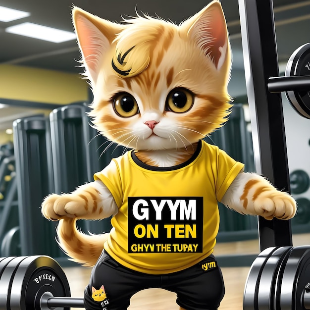 a picture of a cat with a shirt that says gym on it